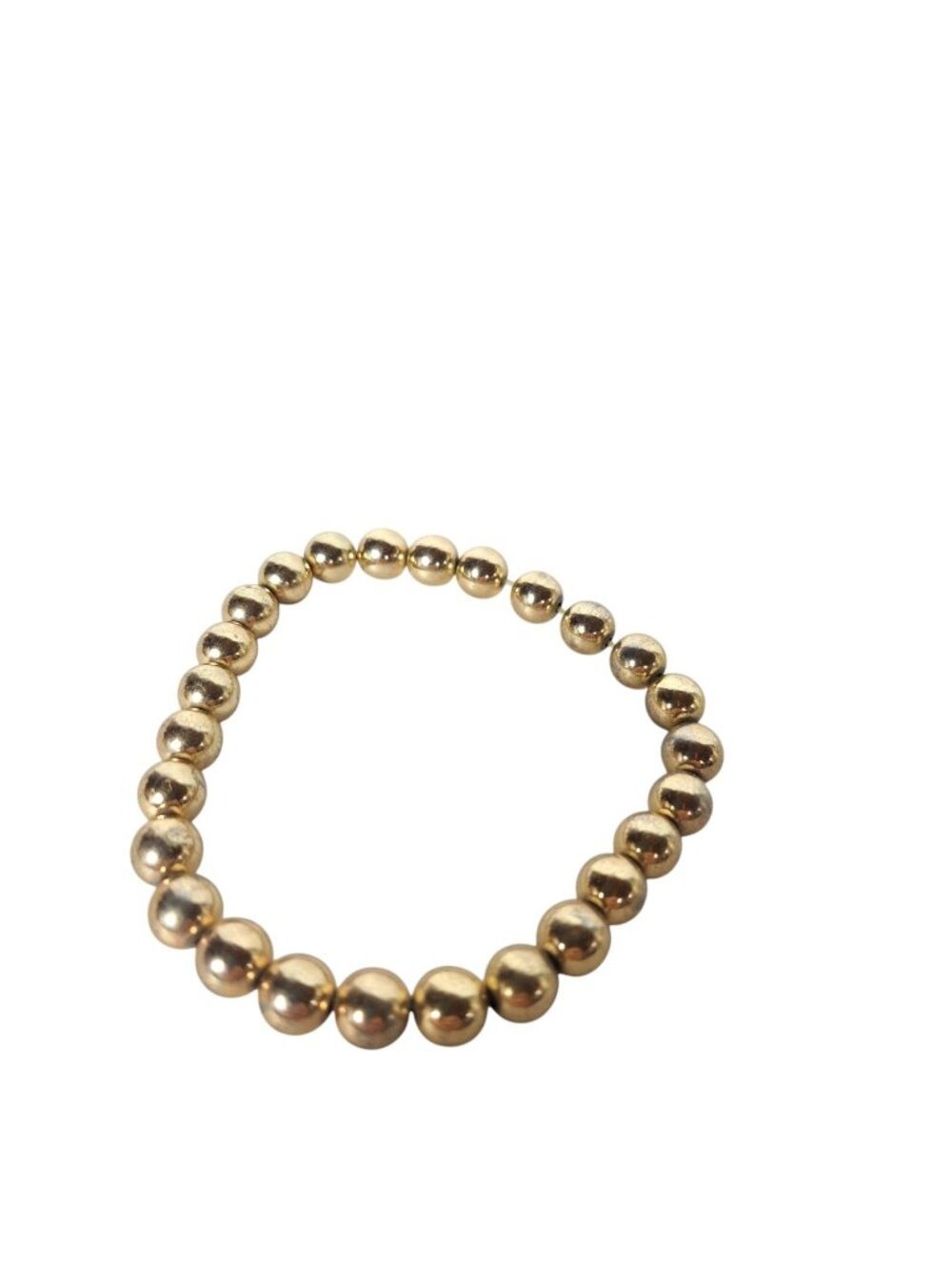 Gold Tone Bead Bracelet Elastic Stretch Ball Beads Metallic